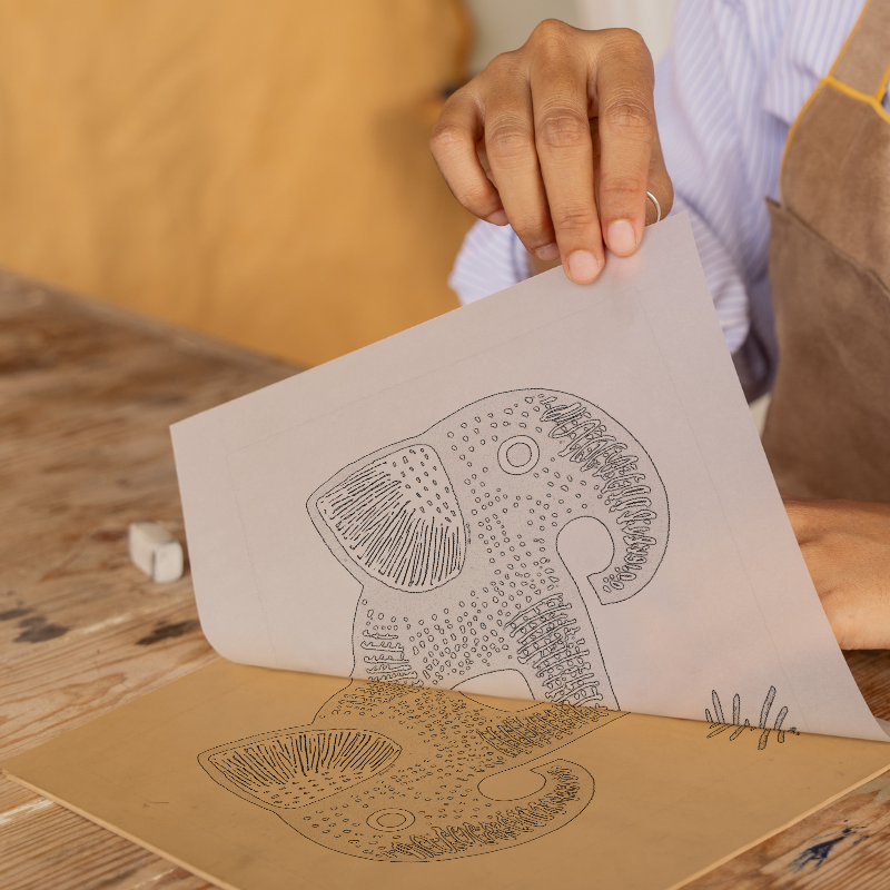 Cute Elephant Calf Linoprint-Style Art (619-2)