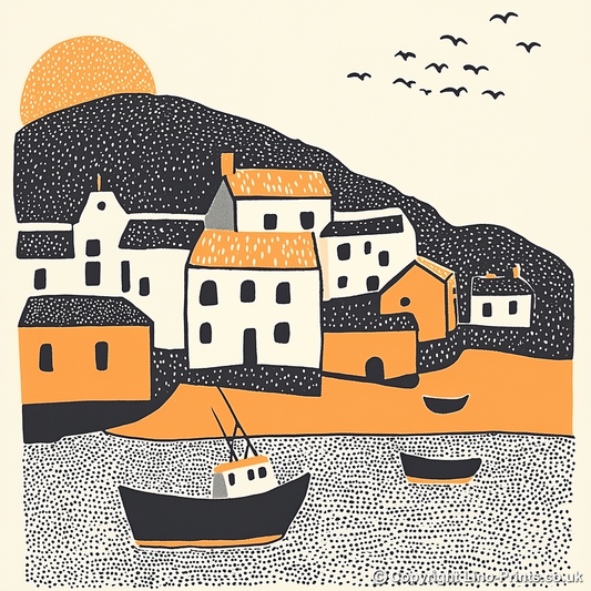 Lynmouth Harbour, Devon Linoprint-Style Art (302-1)
