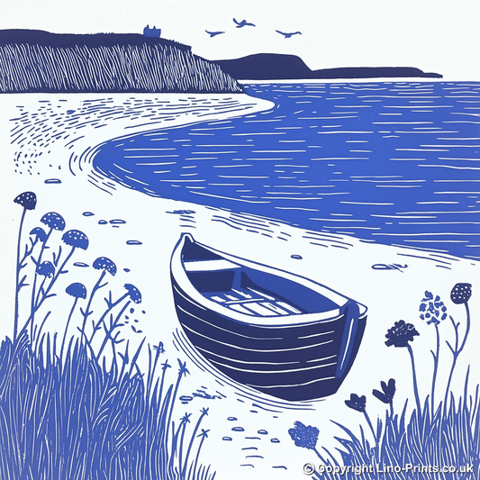 Beached dinghy in the mud Linoprint-Style Art (1759-1)