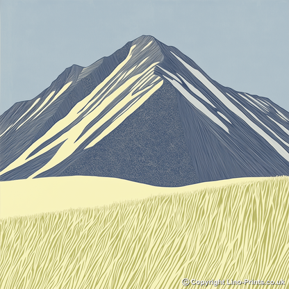 Grasmoor wide summit Linoprint-Style Art (2434-3)