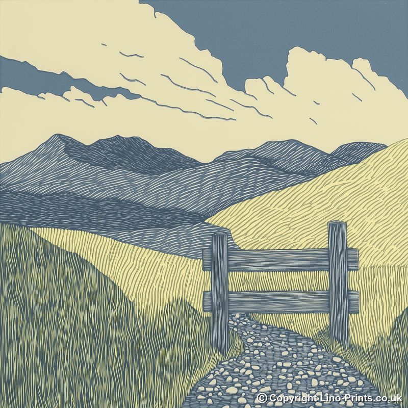 Gate leading onto the fells Linoprint-Style Art (2431-1)