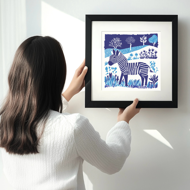 Cute Zebra Foal   Linoprint-Style Art (938-1)