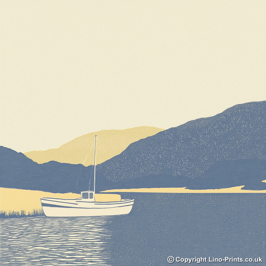 Fishing boat on Coniston Water Linoprint-Style Art (2429-1)