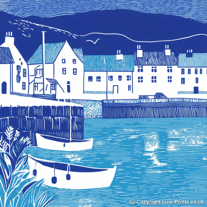 Portree Harbour, Isle of Skye Linoprint-Style Art (1102-2)
