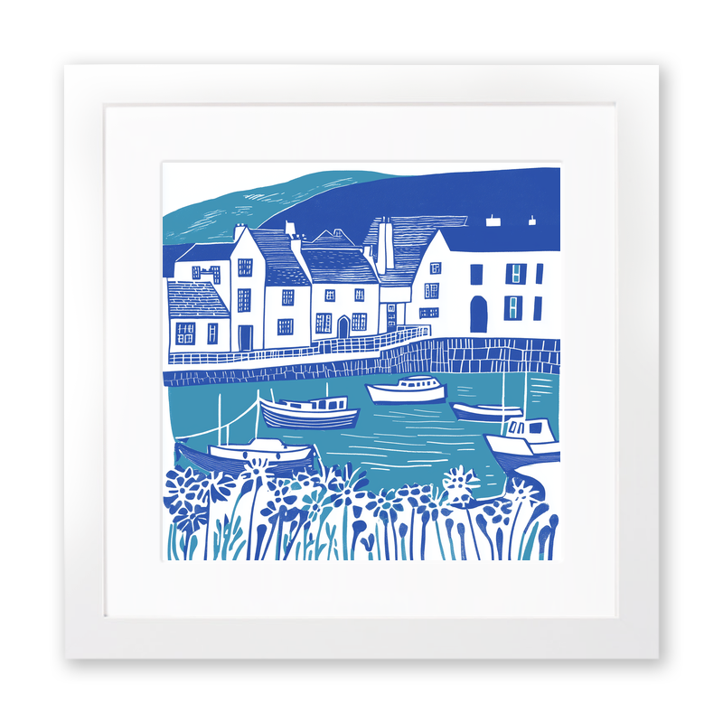 Lynmouth Harbour, Devon Linoprint-Style Art (1094-1)