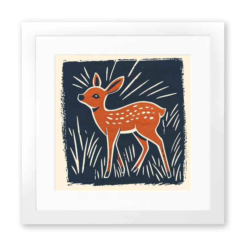 Cute Fawn (Baby Deer)   Linoprint-Style Art (55-1)