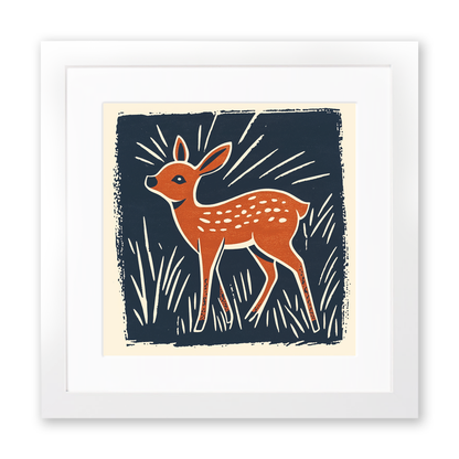Cute Fawn (Baby Deer)   Linoprint-Style Art (55-1)