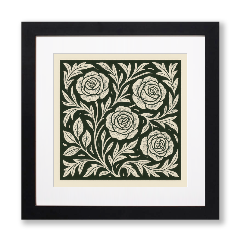 Flowers Linoprint-Style Art (c9)