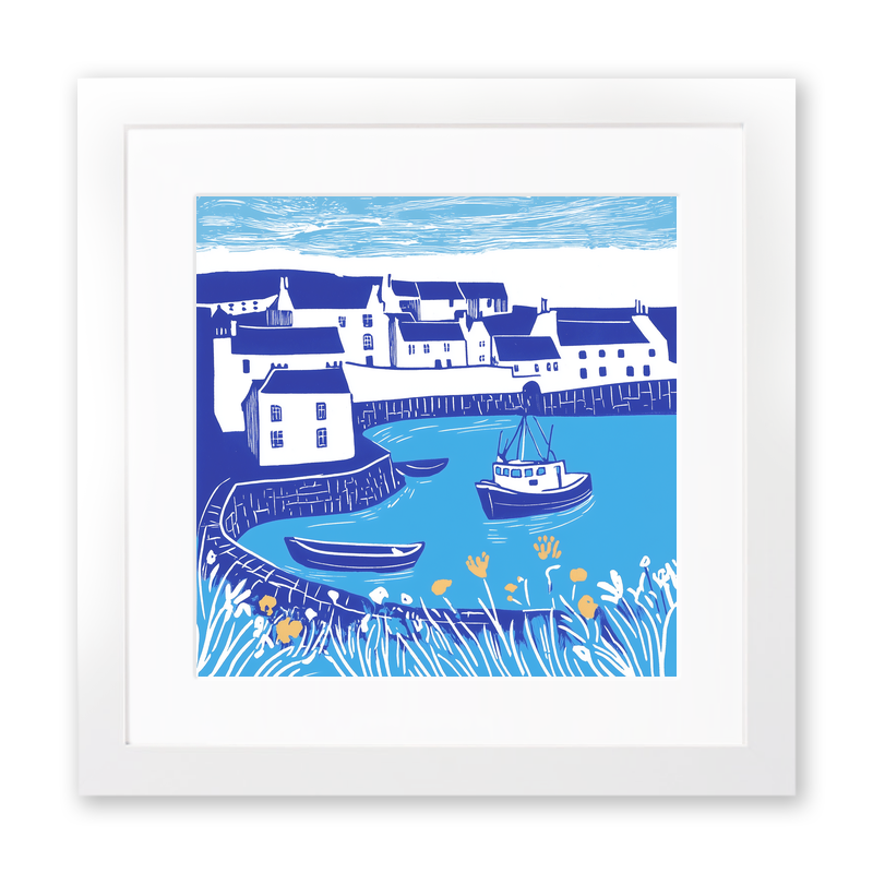 Coverack, Cornwall Linoprint-Style Art (1084-3)
