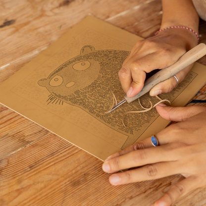 Cute Guinea Pig   Linoprint-Style Art (221-1)