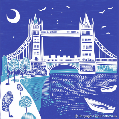 Tower Bridge, London Linoprint-Style Art (880-1)
