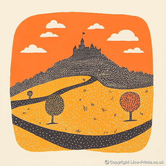 Mont Saint-Michel, France Linoprint-Style Art (183-2)