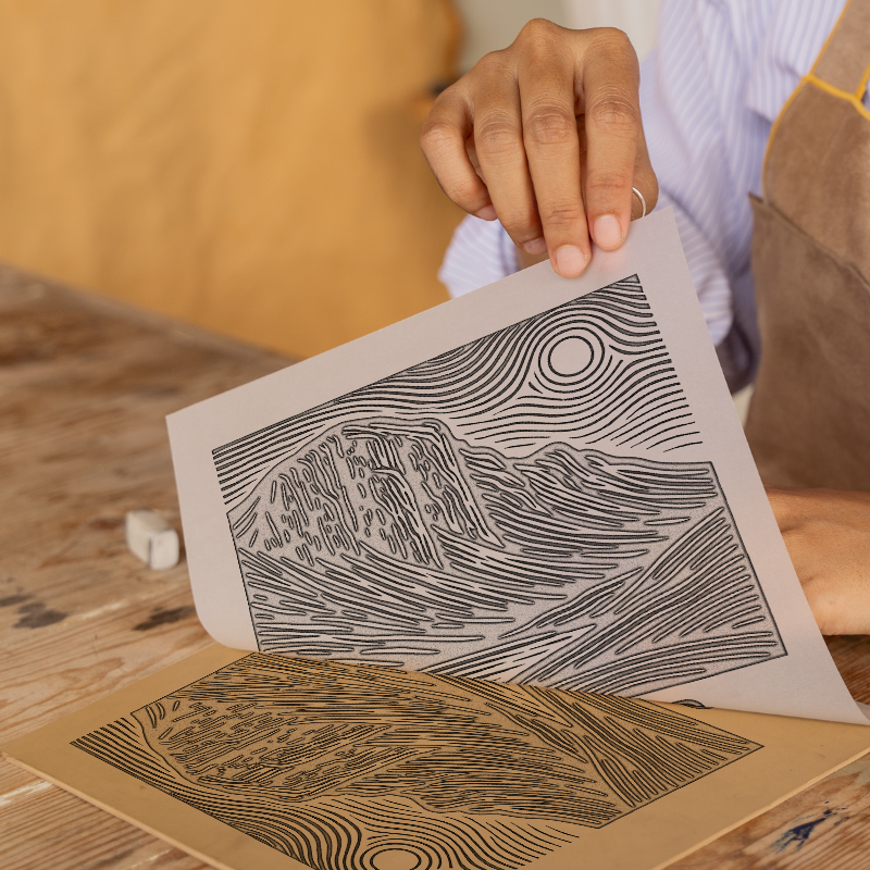 Mountains Linoprint-Style Art (c353)