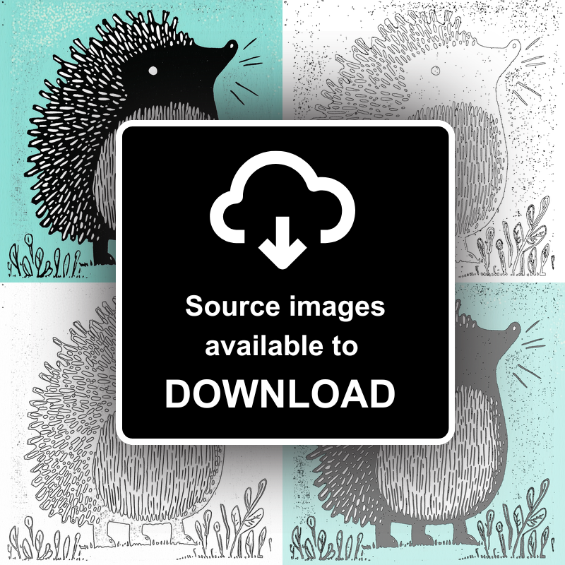 Cute Hedgehog Linoprint-Style Art (626-1)
