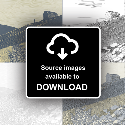 Ruin silhouette on a fellside Linoprint-Style Art (2525-2)