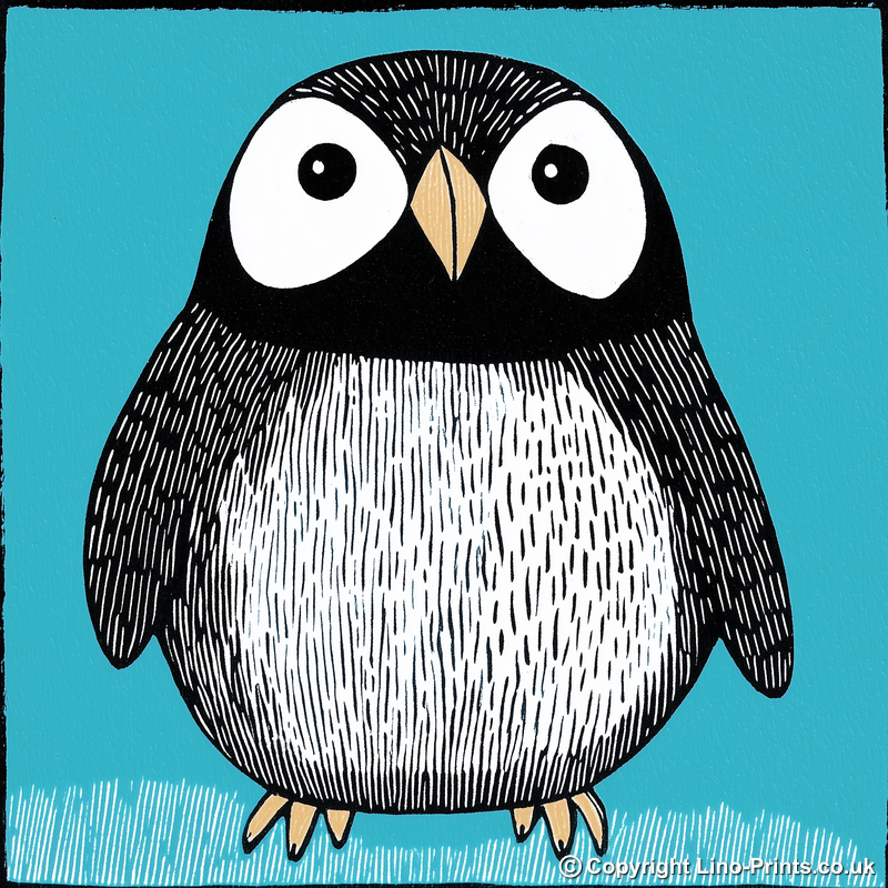 Cute Puffin/Puffling   Linoprint-Style Art (638-2)