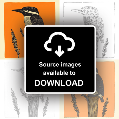 Kingfisher on a reed Linoprint-Style Art (259-1)