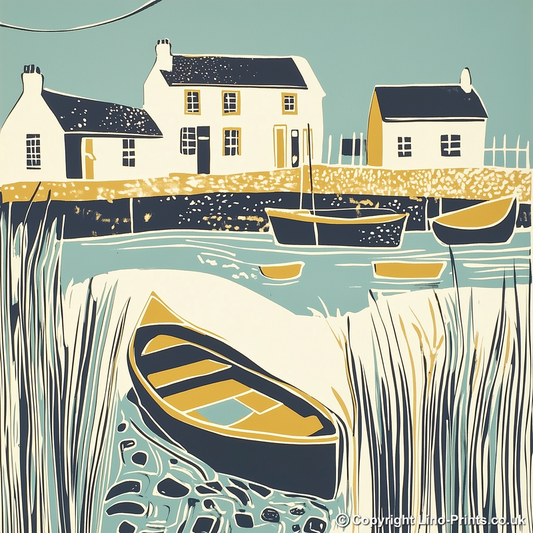 Boats moored at Potter Heigham Linoprint-Style Art (1861-1)