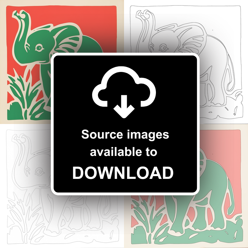 Cute Elephant Calf Linoprint-Style Art (378-1)