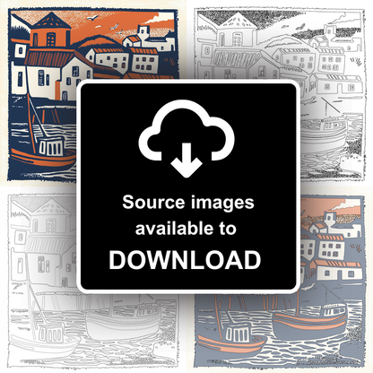 Padstow Harbour, Cornwall Linoprint-Style Art (143-1)