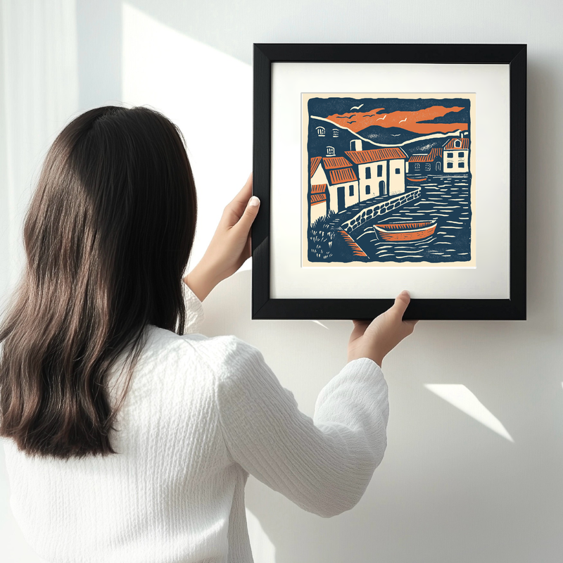 Dunbar Harbour, East Lothian Linoprint-Style Art (133-1)