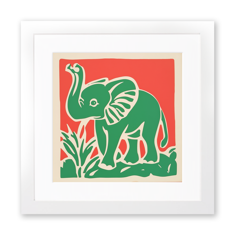 Cute Elephant Calf Linoprint-Style Art (378-1)
