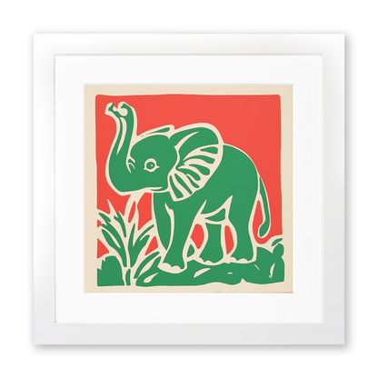 Cute Elephant Calf Linoprint-Style Art (378-1)