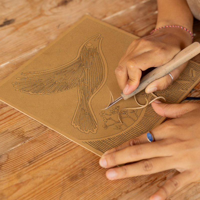 Bird in flight Linoprint-Style Art (982-1)