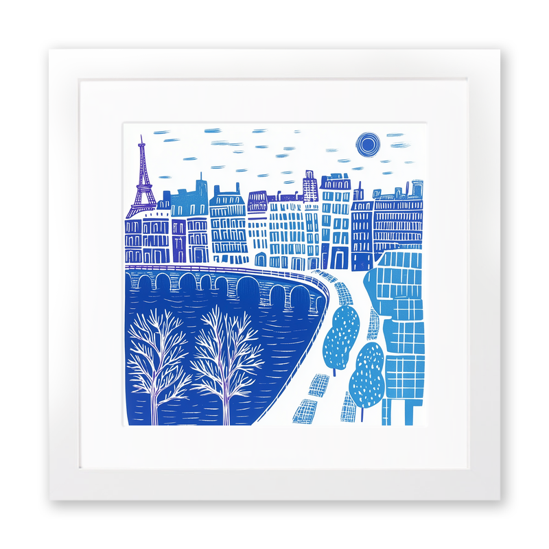 Paris skyline Linoprint-Style Art (863-1)