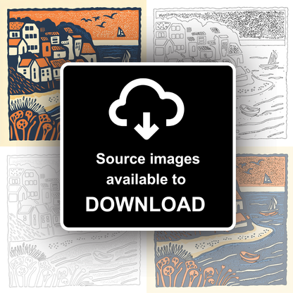Robin Hood’s Bay, North Yorkshire Linoprint-Style Art (150-3)