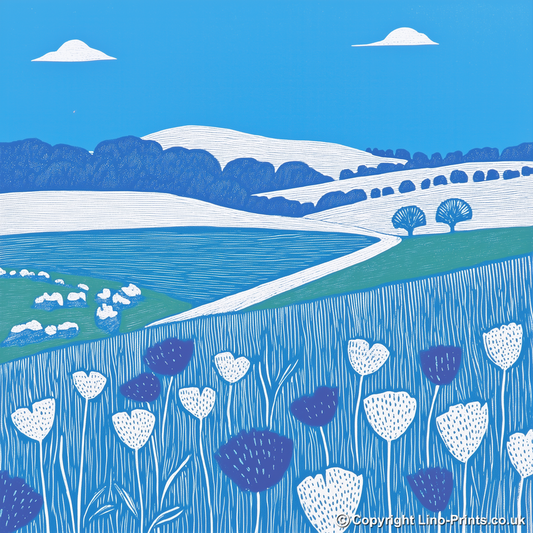 Field of poppies near Snettisham Linoprint-Style Art (1784-1)