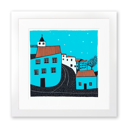 Lisbon Alfama district Linoprint-Style Art (566-1)