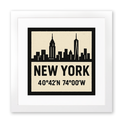 Place Coordinates Linoprint-Style Art (c349)