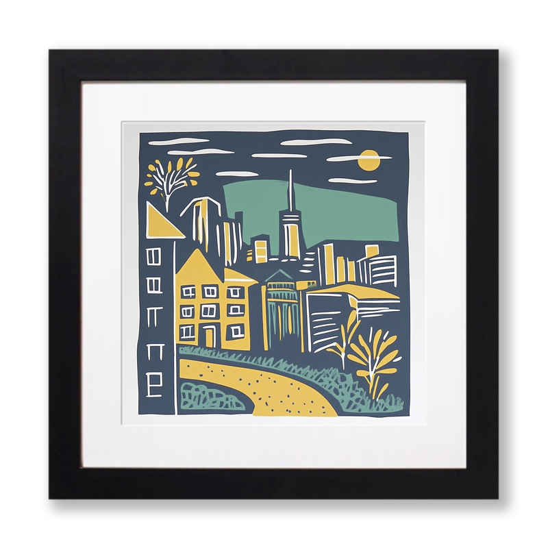 Sydney skyline Linoprint-Style Art (1167-1)