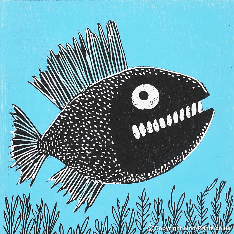 Anglerfish Linoprint-Style Art (742-2)