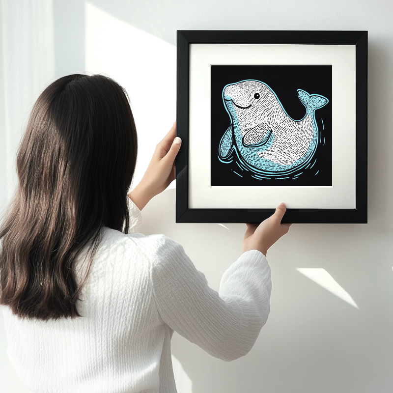 Cute Manatee Calf Linoprint-Style Art (630-1)
