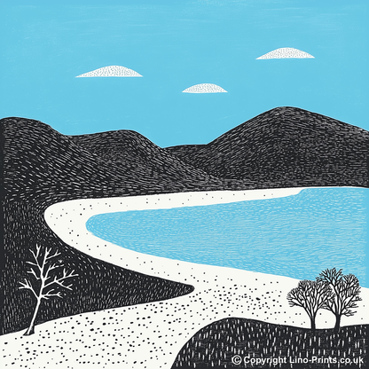 Luskentyre Beach, Isle of Harris Linoprint-Style Art (802-2)