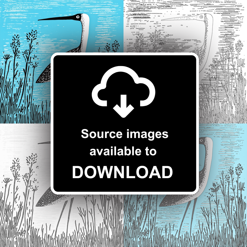 Heron in marshland Linoprint-Style Art (718-1)