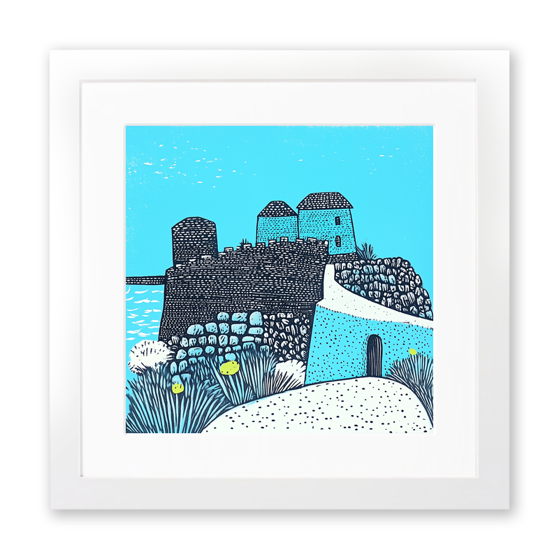 Dubrovnik old city walls Linoprint-Style Art (555-1)