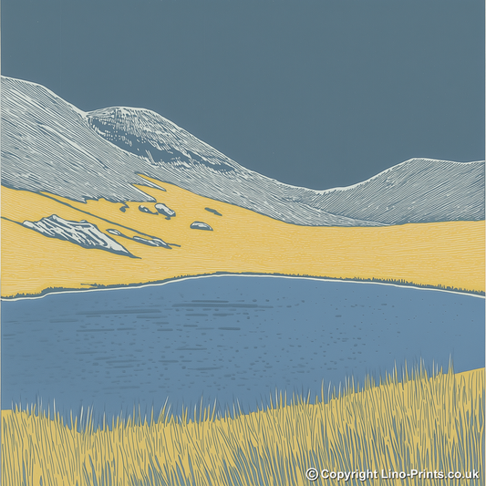 Devoke Water remote tarn Linoprint-Style Art (2406-1)