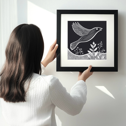 Bird in flight Linoprint-Style Art (982-1)
