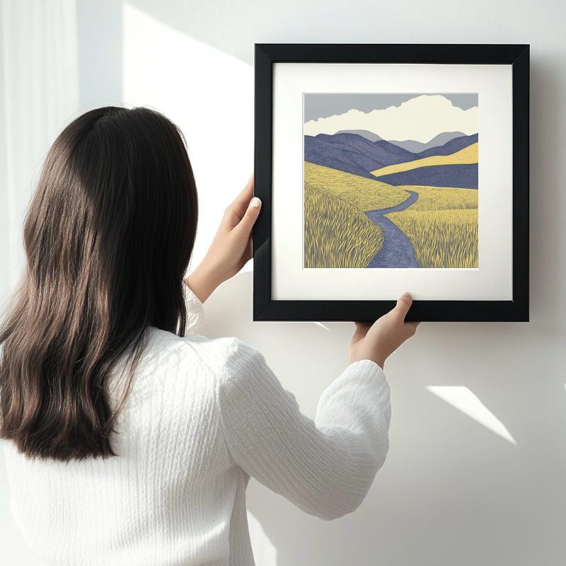 Fairfield Horseshoe ridge walk Linoprint-Style Art (2420-1)