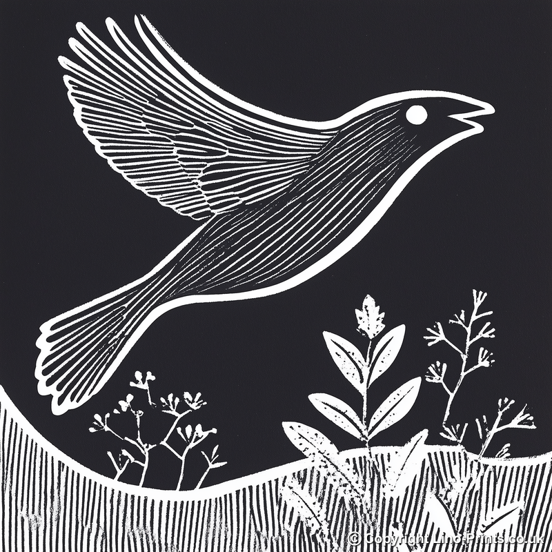 Bird in flight Linoprint-Style Art (982-1)