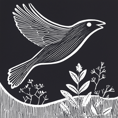 Bird in flight Linoprint-Style Art (982-1)