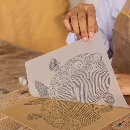 Pufferfish Linoprint-Style Art (764-1)
