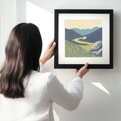 Friar's Crag viewpoint in the Lake District Linoprint-Style Art (2430-2)