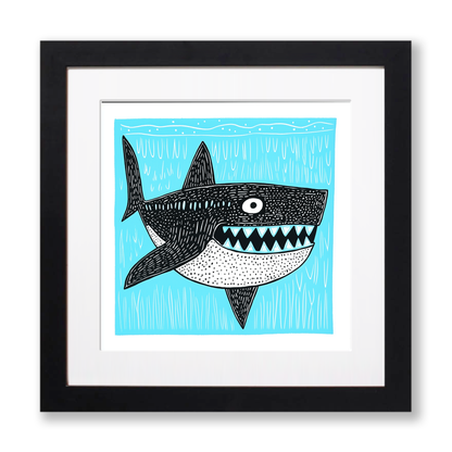 Shark Linoprint-Style Art (775-1)