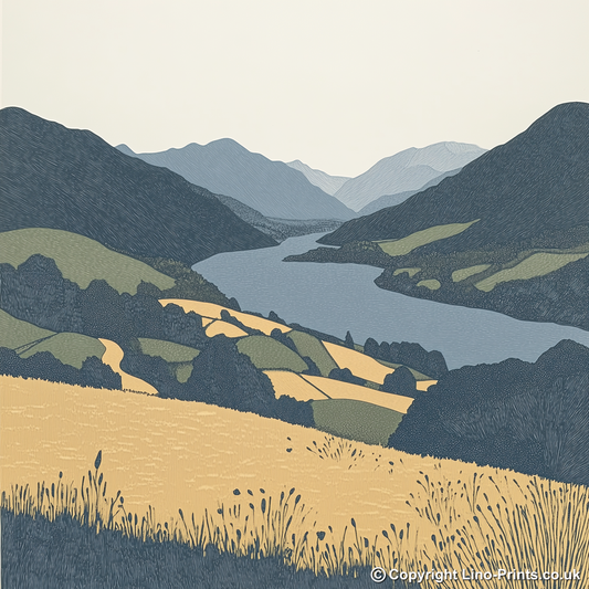 Friar's Crag viewpoint in the Lake District Linoprint-Style Art (2430-1)
