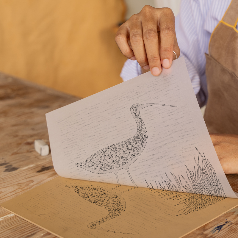 Curlew calling in the shallows Linoprint-Style Art (2078-1)