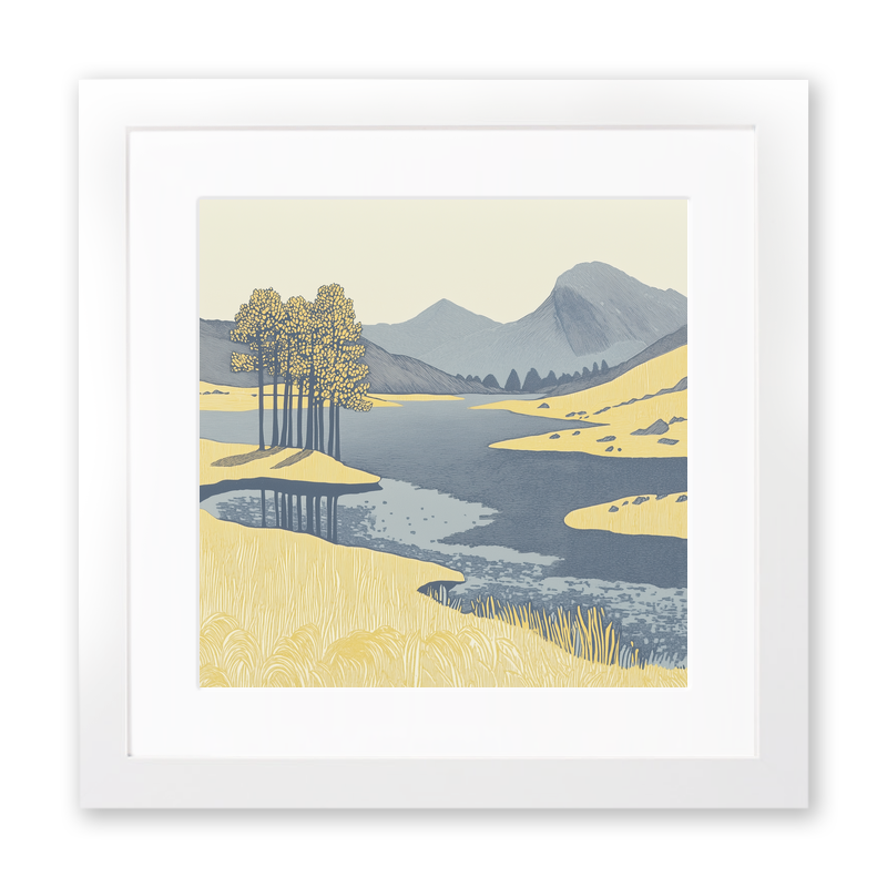 Buttermere lone pines in the Lake District Linoprint-Style Art (2378-3)